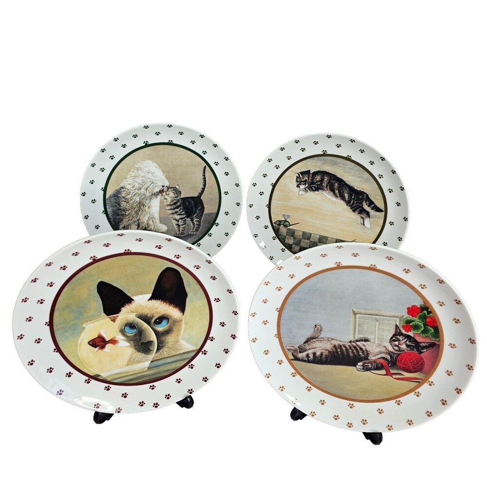 Vintage Set Of 4 Lowell Herrero Vandor Cat Collector Plates Porcelain 1986 Japan